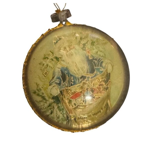 Vintage Christmas Ornament Santa Claus Double Sided Plastic Ball Retro Ornament - Picture 2 of 7